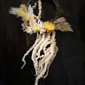 Boho Floral Wall Hanging with Yellow and Cream Accents